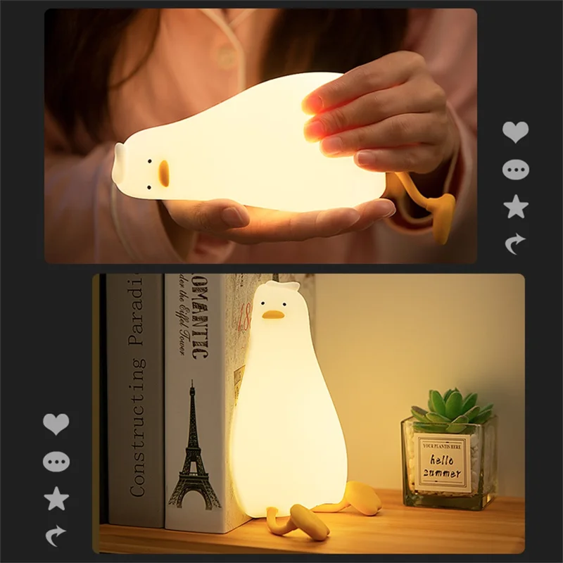 Lying Duck Silicone Night Lamp For Kids Bedroom USB Rechargeable Voice Control Bedside Light (CE ROHS FCC CPC EN71 Certified)