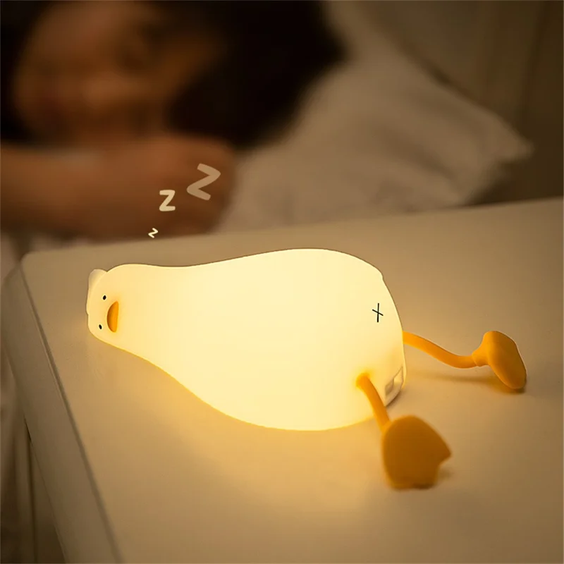 Lying Duck Silicone Night Lamp For Kids Bedroom USB Rechargeable Voice Control Bedside Light (CE ROHS FCC CPC EN71 Certified)