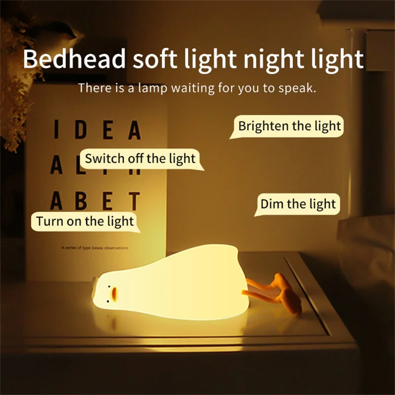 Lying Duck Silicone Night Lamp For Kids Bedroom USB Rechargeable Voice Control Bedside Light (CE ROHS FCC CPC EN71 Certified)