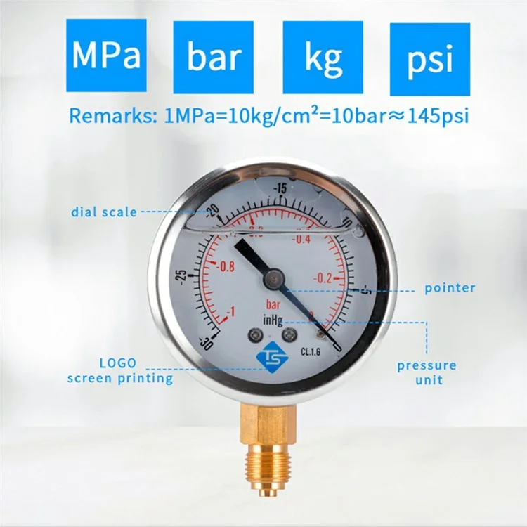 TS-PGGZ604-0bar Гидравлический водяной манометр с циферблатом, высокоточный измерительный прибор давления