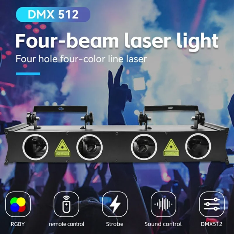 4 Fasci Luce Laser Animazione Luce KTV Bar Scanner Suono Attivato Lampada da Palcoscenico con Telecomando