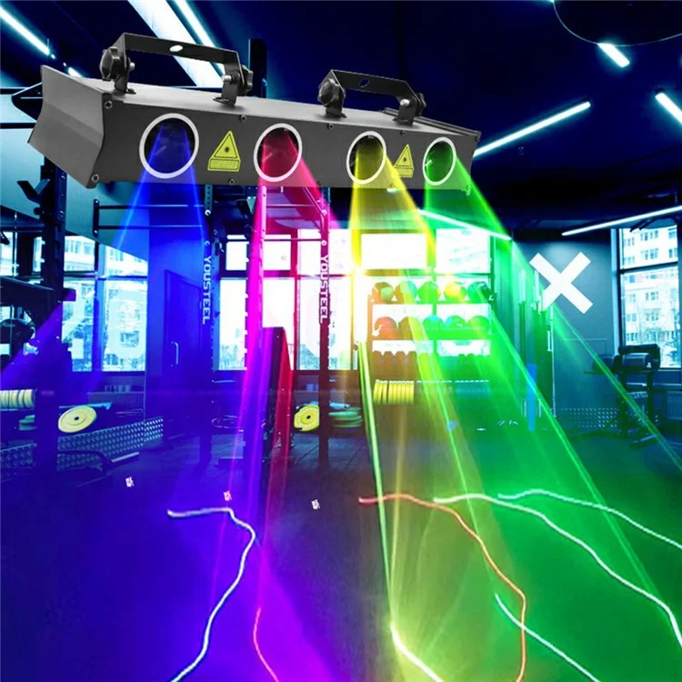 4 Fasci Luce Laser Animazione Luce KTV Bar Scanner Suono Attivato Lampada da Palcoscenico con Telecomando