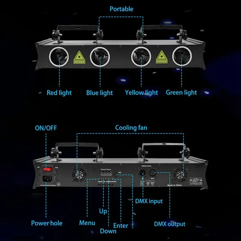 4 Fasci Luce Laser Animazione Luce KTV Bar Scanner Suono Attivato Lampada da Palcoscenico con Telecomando