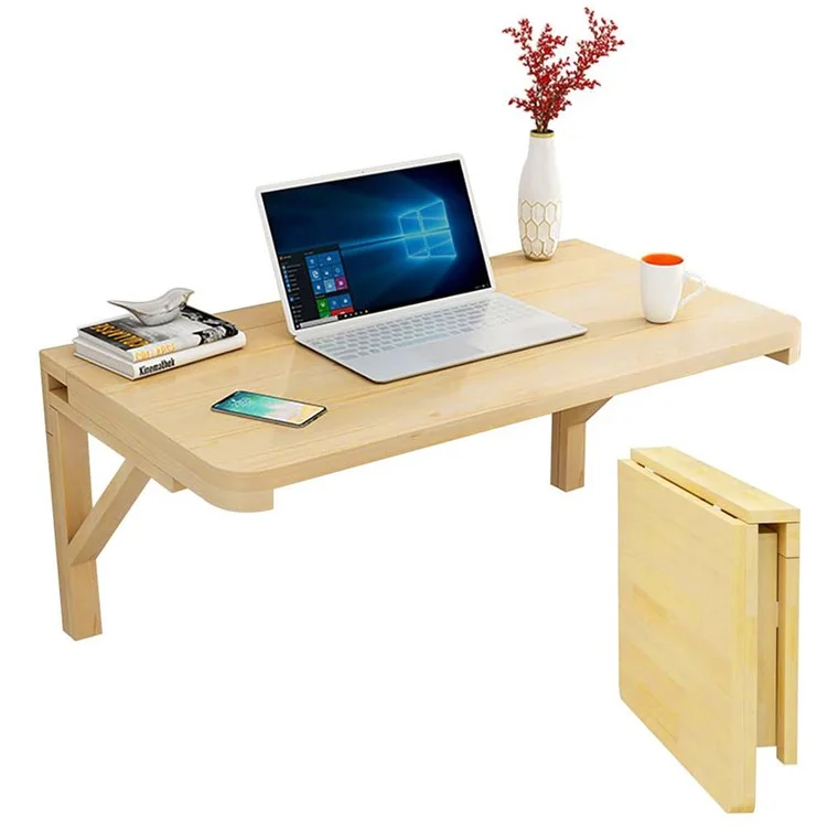 Mesa de madera plegable de 100 x 60 cm montada en la pared, ahorra espacio para comedor / ordenador / estudio