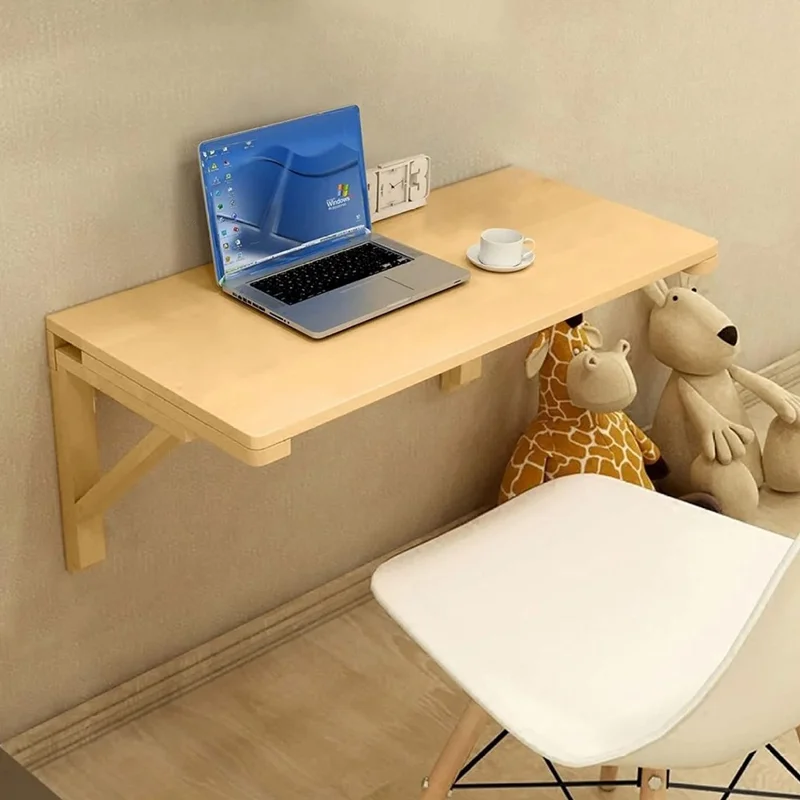 Mesa de madera plegable de 100 x 60 cm montada en la pared, ahorra espacio para comedor / ordenador / estudio