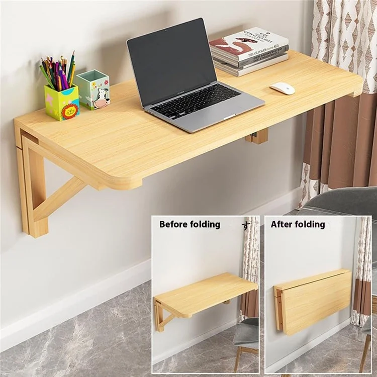 Mesa de madera plegable de 100 x 60 cm montada en la pared, ahorra espacio para comedor / ordenador / estudio