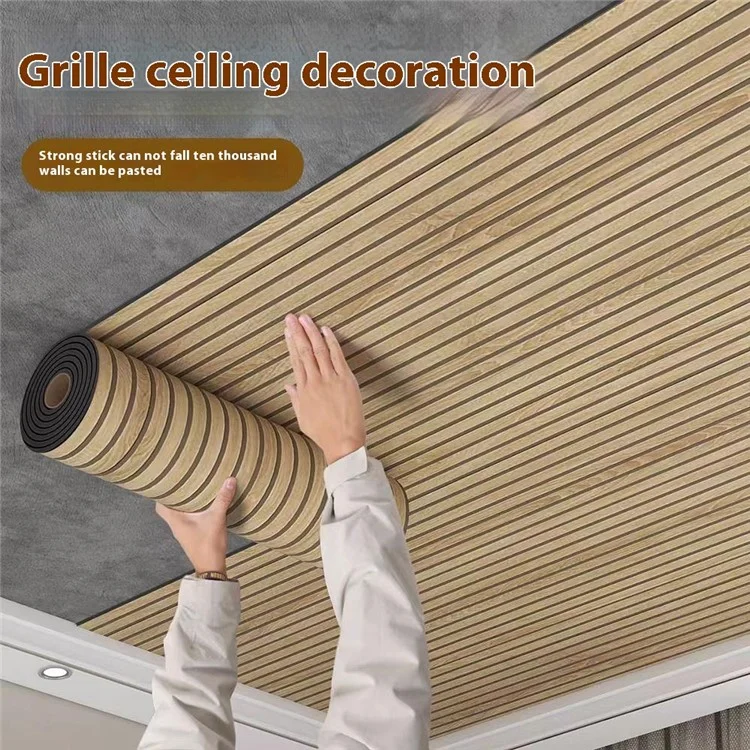 60cm Width Waterproof PET Self Adhesive Wallpaper for Roof Ceiling Wall Renovation, Length: 10m - Wood Brown