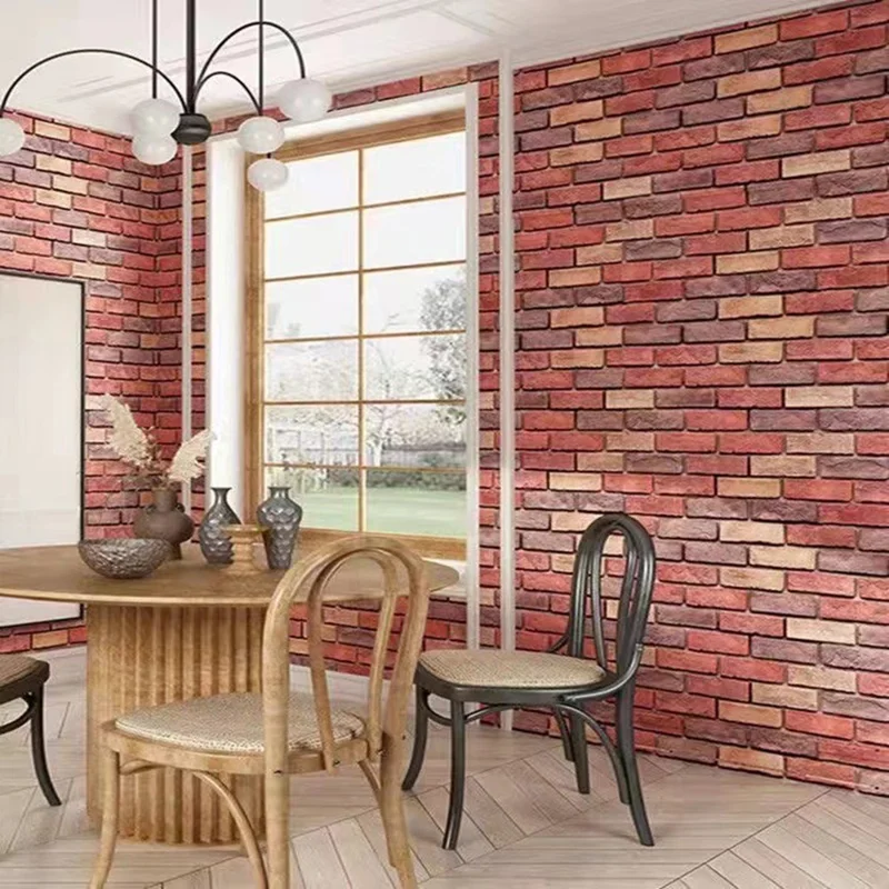 50cm Width Vintage 3D Brick Pattern Self Adhesive Wallpaper Waterproof Living Room Wall Sticker, Length: 10m - Grey Brick