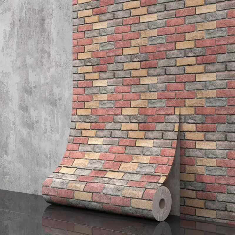 50cm Width Vintage 3D Brick Pattern Self Adhesive Wallpaper Waterproof Living Room Wall Sticker, Length: 10m - Grey Brick