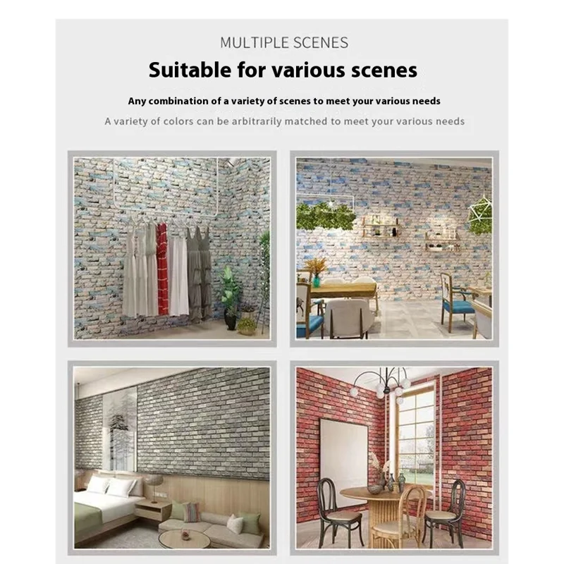 50cm Width Vintage 3D Brick Pattern Self Adhesive Wallpaper Waterproof Living Room Wall Sticker, Length: 10m - Grey Brick