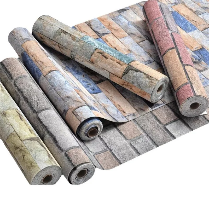 50cm Width Vintage 3D Brick Pattern Self Adhesive Wallpaper Waterproof Living Room Wall Sticker, Length: 10m - Grey Brick