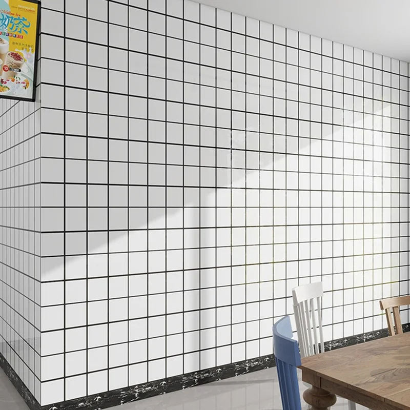 60cm Width Grid Pattern Tile Effect Self Adhesive Wallpaper Moisture Proof Wall Sticker, Length: 10m - Medium Grid