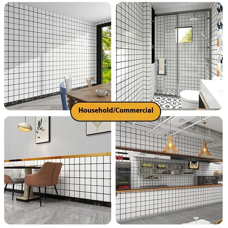 60cm Width Grid Pattern Tile Effect Self Adhesive Wallpaper Moisture Proof Wall Sticker, Length: 10m - Medium Grid