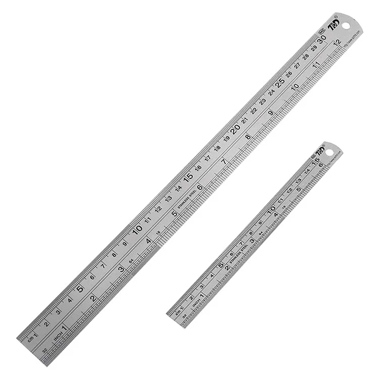 Conjunto de Réguas Retas de Aço Inoxidável THD de 12 Polegadas + 6 Polegadas para Engenharia, Escola, Escritório e Medição de Precisão