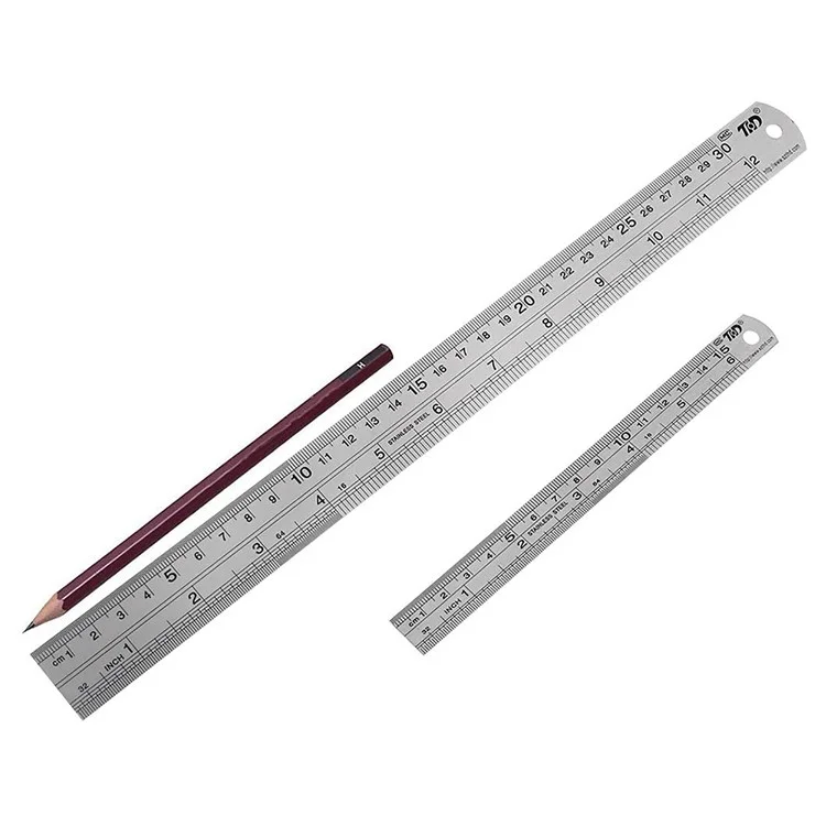 Conjunto de Réguas Retas de Aço Inoxidável THD de 12 Polegadas + 6 Polegadas para Engenharia, Escola, Escritório e Medição de Precisão