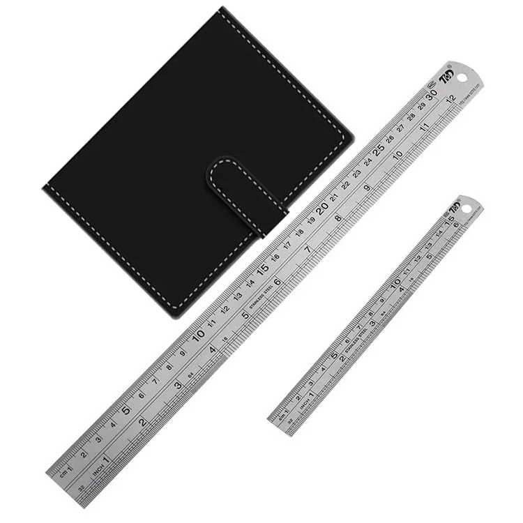 Conjunto de Réguas Retas de Aço Inoxidável THD de 12 Polegadas + 6 Polegadas para Engenharia, Escola, Escritório e Medição de Precisão