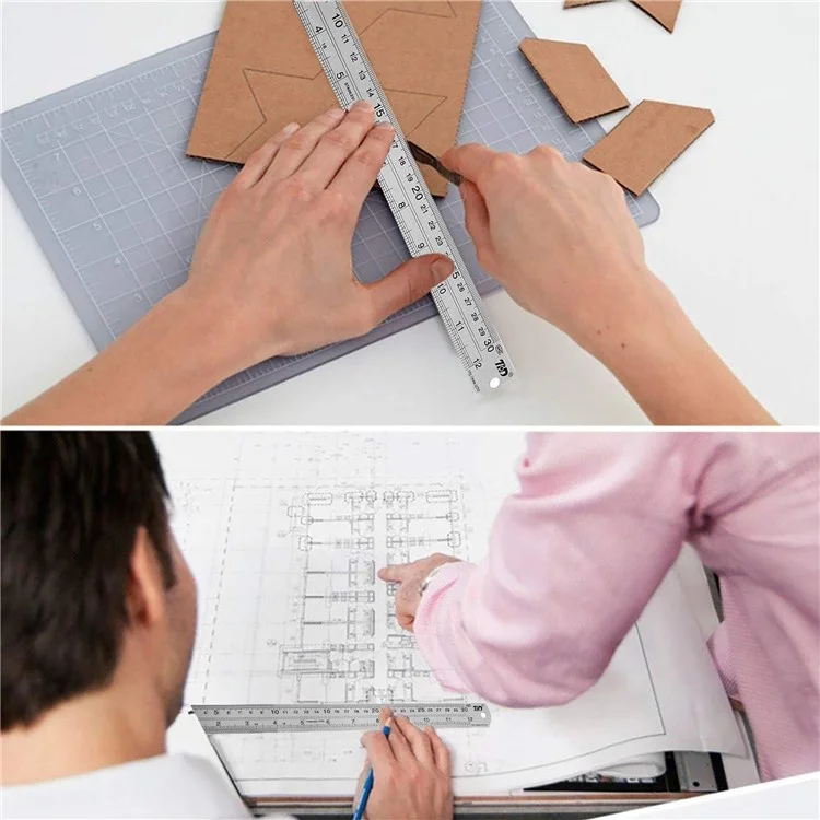 Conjunto de Réguas Retas de Aço Inoxidável THD de 12 Polegadas + 6 Polegadas para Engenharia, Escola, Escritório e Medição de Precisão