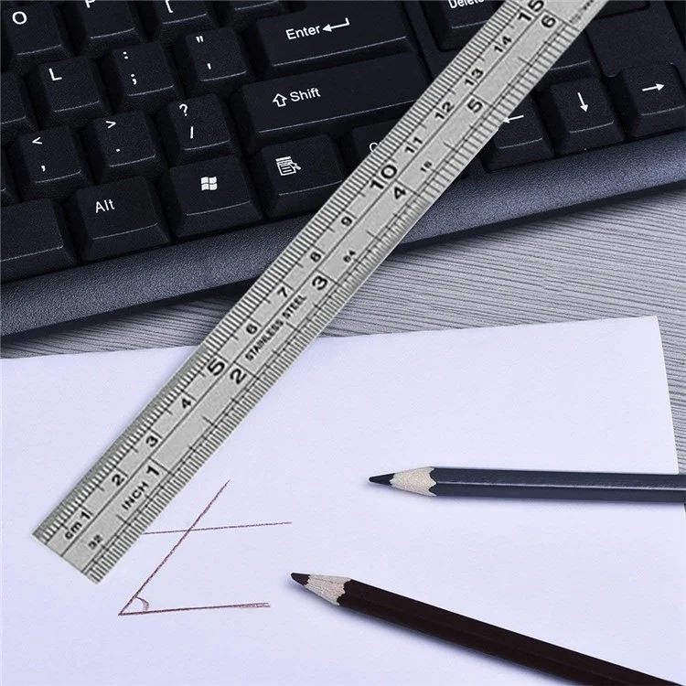 Conjunto de Réguas Retas de Aço Inoxidável THD de 12 Polegadas + 6 Polegadas para Engenharia, Escola, Escritório e Medição de Precisão