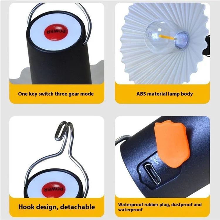 Luce da Campeggio Portatile Stringa di Luci Festivaliere Lampada Notturna Decorazione Esterna per Tenda di Natale Illuminazione d'Atmosfera Design Lampadina Ovale - Nero