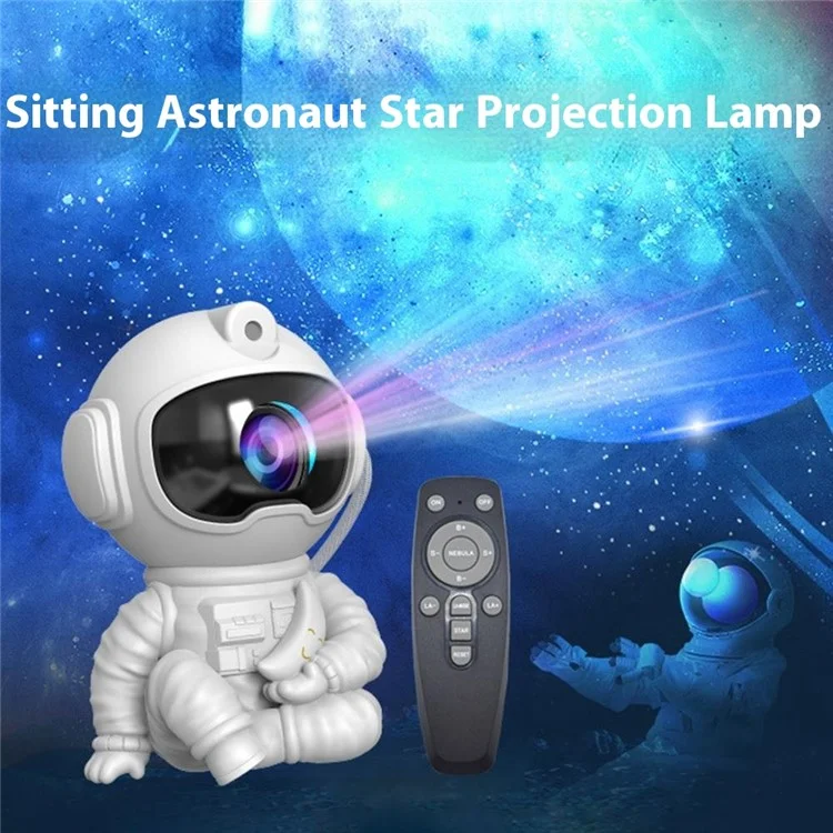 Sitting Astronaut Night Lamp 360 Degree Rotating Star Projector Remote Control Mood Light for Bedroom