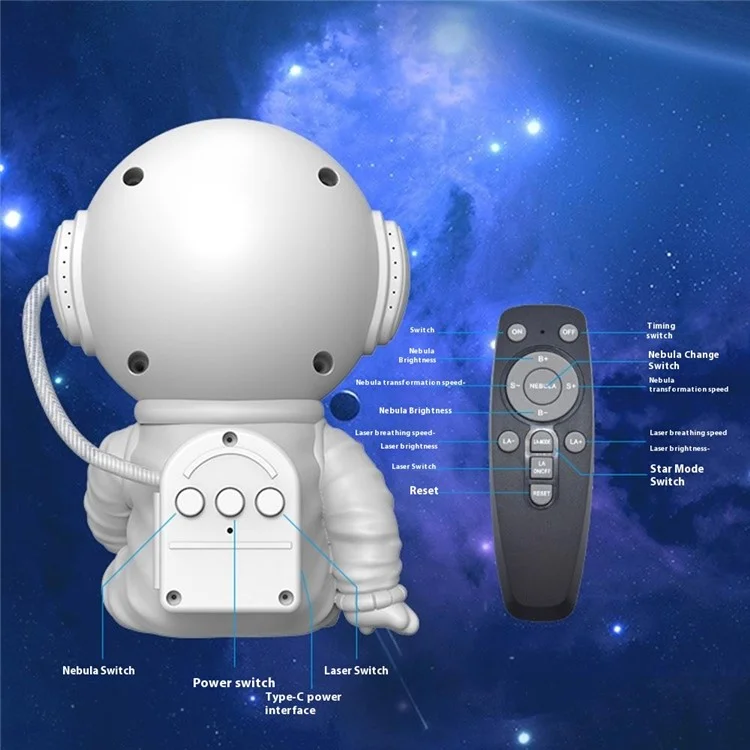 Sitting Astronaut Night Lamp 360 Degree Rotating Star Projector Remote Control Mood Light for Bedroom