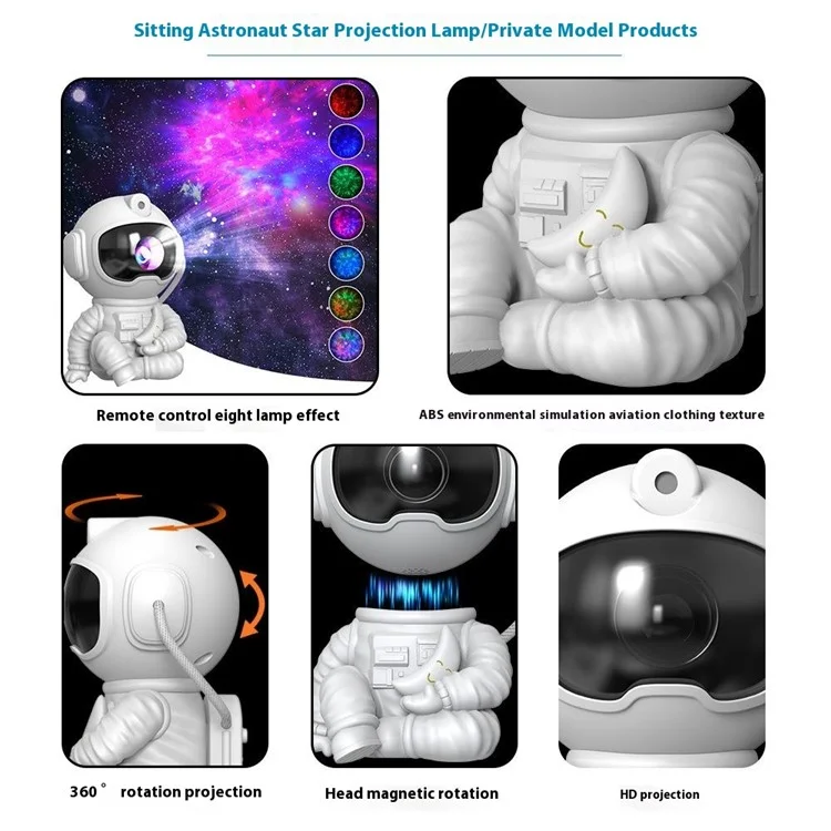 Sitting Astronaut Night Lamp 360 Degree Rotating Star Projector Remote Control Mood Light for Bedroom