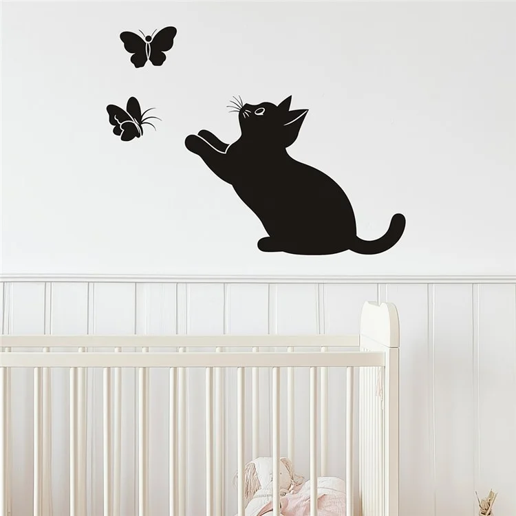 12 x 10cm Cartoon Cat and Butterfly Pattern Wall Decal for Children Room Removable PVC Sticker