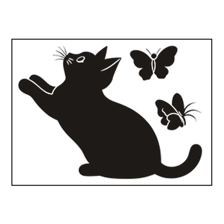 12 x 10cm Cartoon Cat and Butterfly Pattern Wall Decal for Children Room Removable PVC Sticker