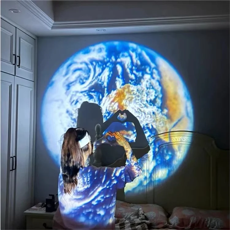 Magnetic Moon Earth Projection Lamp Night Light Photography Prop Rechargeable Atmosphere Light - Black