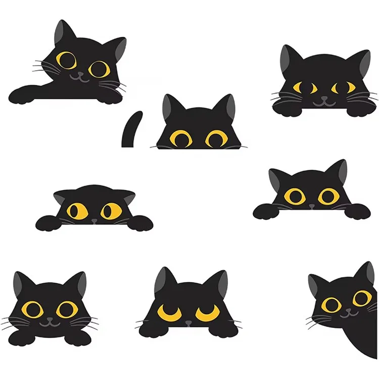 Sticker interrupteur PVC Motif chat noir Autocollant mural amovible Décoration d'intérieur pour chambre à coucher Salon