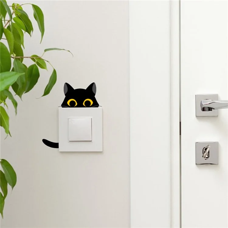 Sticker interrupteur PVC Motif chat noir Autocollant mural amovible Décoration d'intérieur pour chambre à coucher Salon