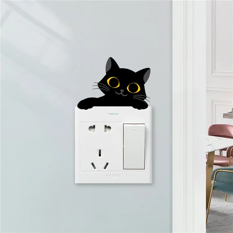 Sticker interrupteur PVC Motif chat noir Autocollant mural amovible Décoration d'intérieur pour chambre à coucher Salon