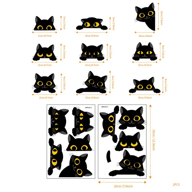 Sticker interrupteur PVC Motif chat noir Autocollant mural amovible Décoration d'intérieur pour chambre à coucher Salon