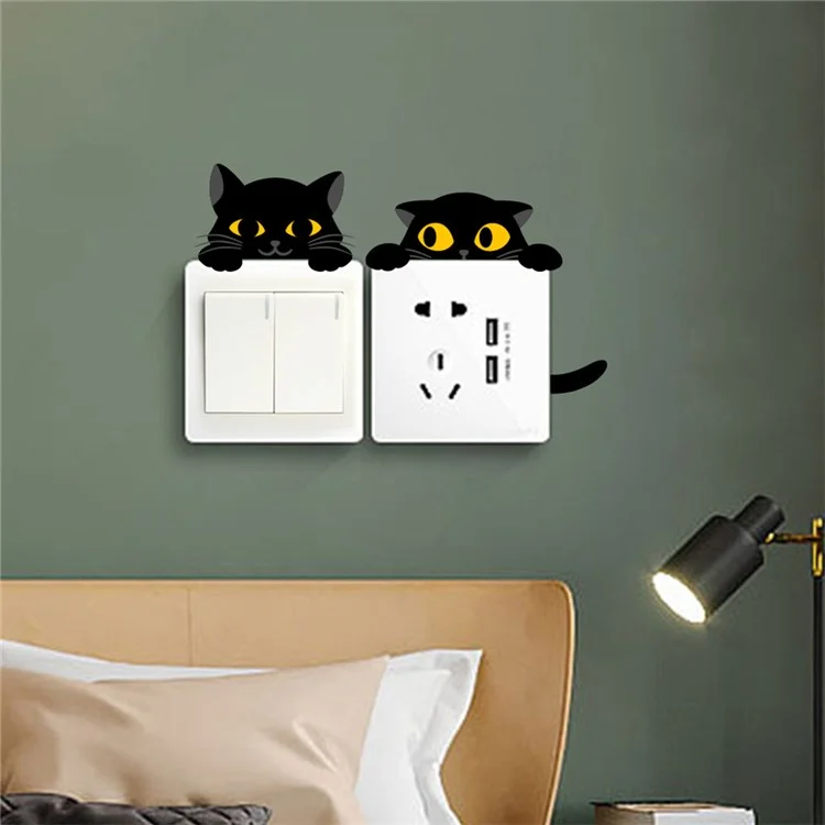 Sticker interrupteur PVC Motif chat noir Autocollant mural amovible Décoration d'intérieur pour chambre à coucher Salon