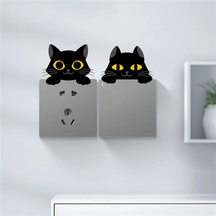 Sticker interrupteur PVC Motif chat noir Autocollant mural amovible Décoration d'intérieur pour chambre à coucher Salon