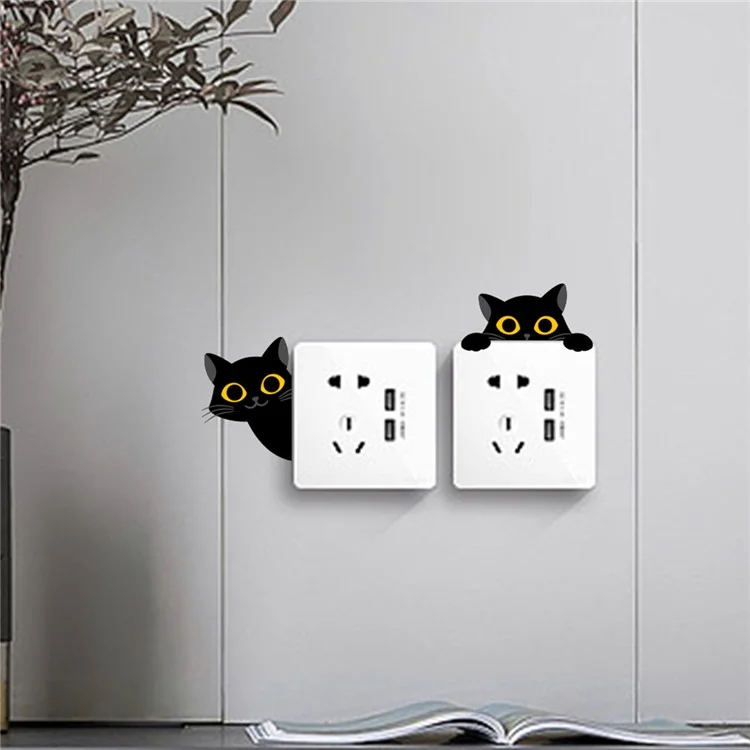 Sticker interrupteur PVC Motif chat noir Autocollant mural amovible Décoration d'intérieur pour chambre à coucher Salon