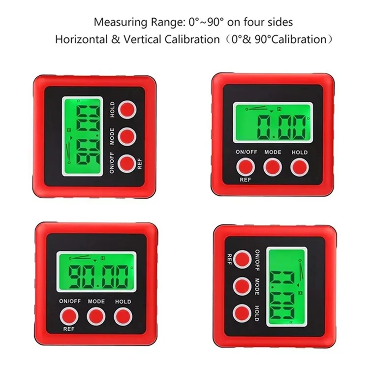 3-Tasten Digitaler Winkelfinder Magnetischer Zimmermanns-Neigungsmesser Wasserwaage Inklinometer - Rot