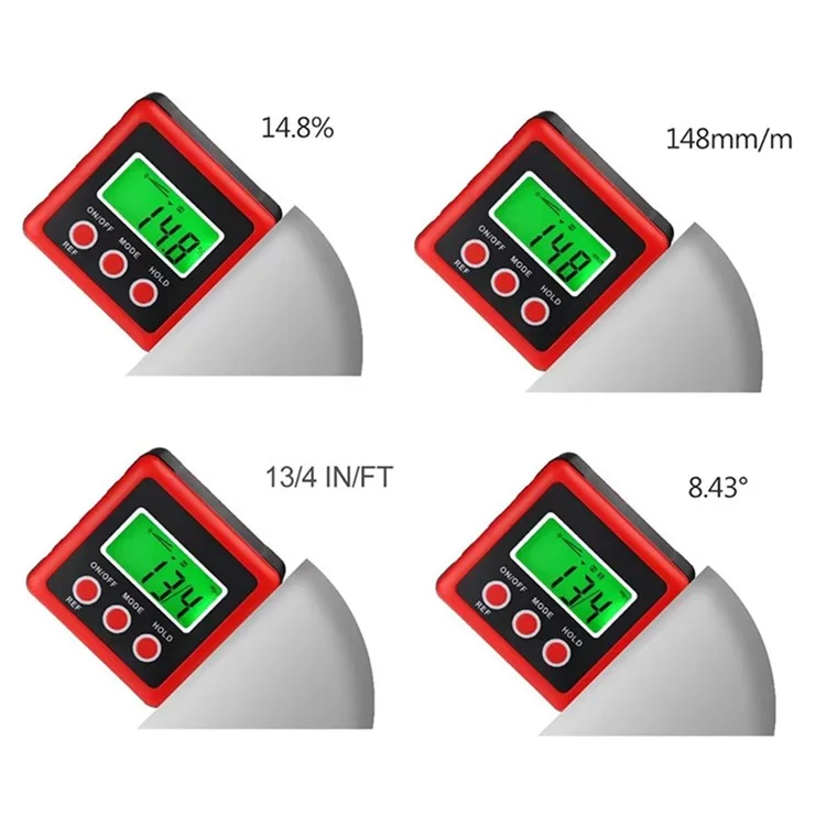 3-Tasten Digitaler Winkelfinder Magnetischer Zimmermanns-Neigungsmesser Wasserwaage Inklinometer - Rot