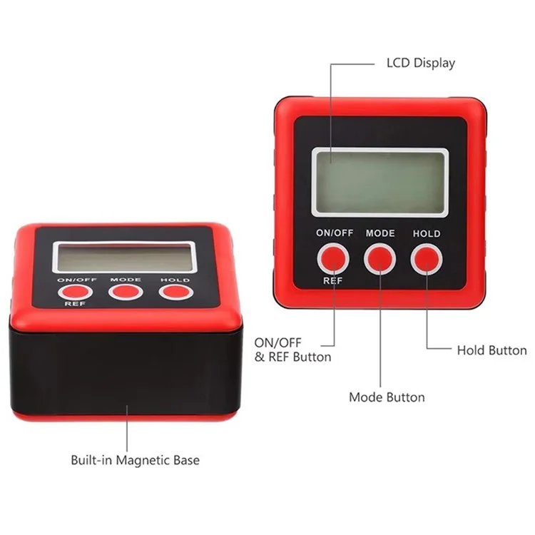 3-Tasten Digitaler Winkelfinder Magnetischer Zimmermanns-Neigungsmesser Wasserwaage Inklinometer - Rot