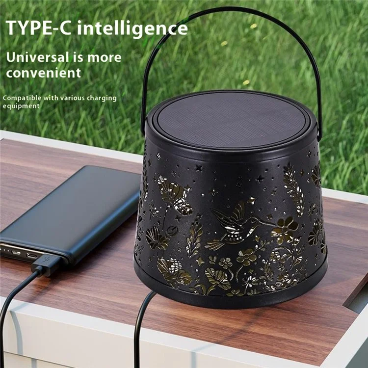 Lámpara decorativa de exterior con energía solar, patrón de flor y pájaro hueco, lámpara de ambiente para jardín / terraza