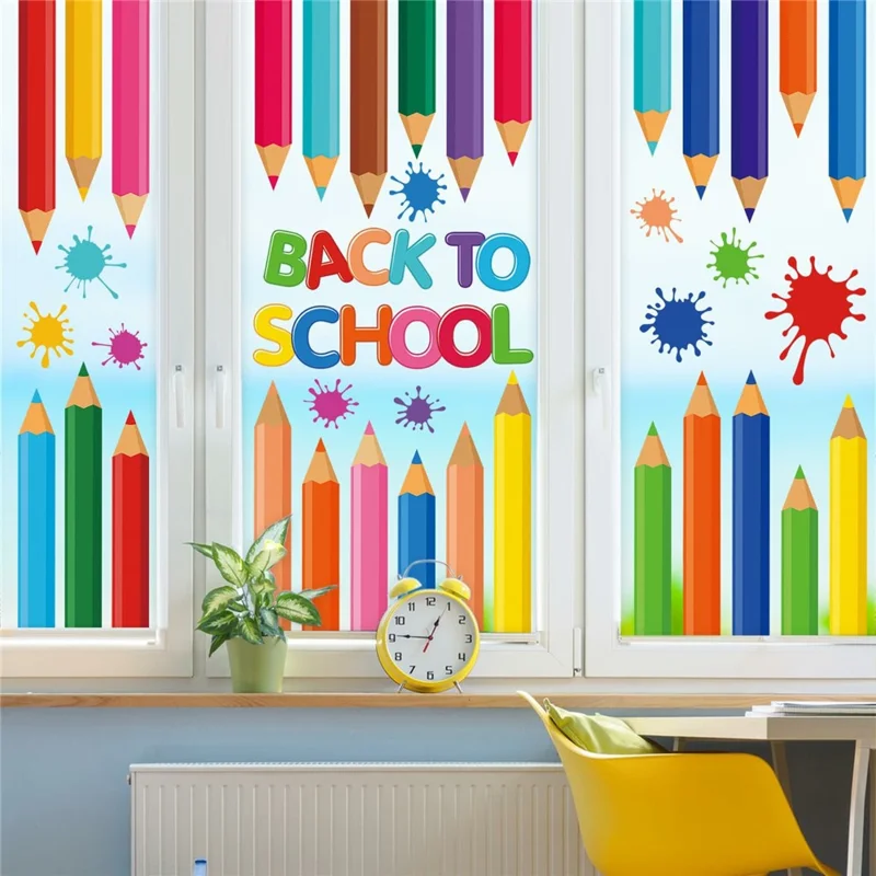 KXJ23003 9 Peças de Adesivos de Janela com Design de Lápis, Autocolantes Coloridos Dupla Face para Volta às Aulas, Decorações para Sala de Aula