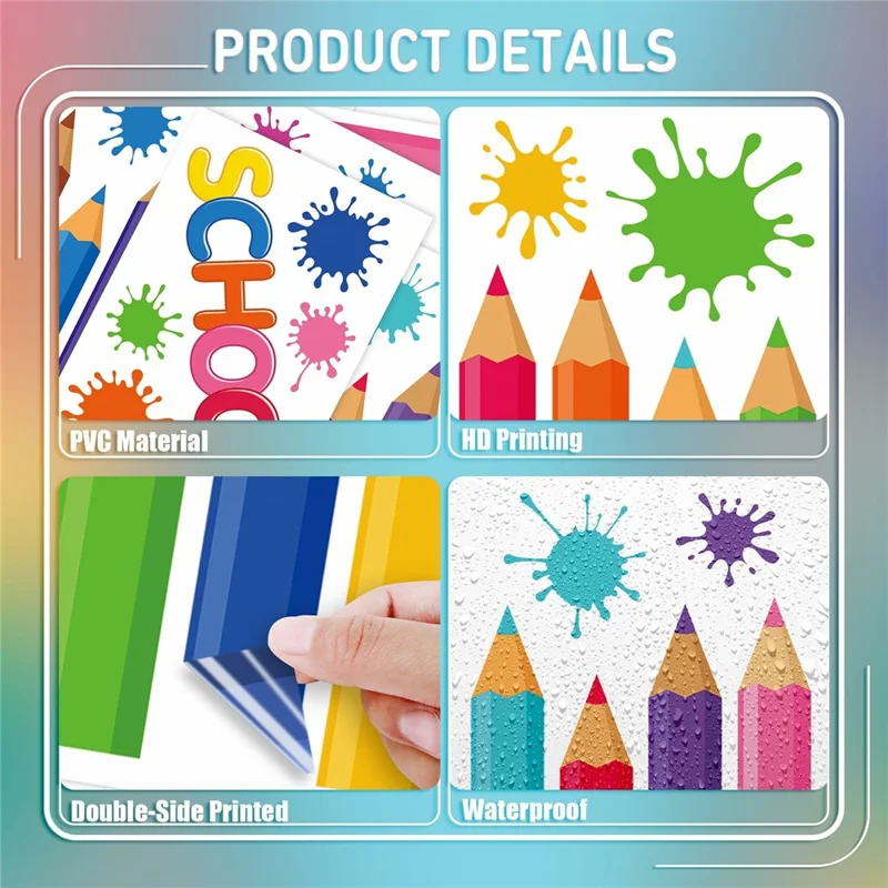 KXJ23003 9 Peças de Adesivos de Janela com Design de Lápis, Autocolantes Coloridos Dupla Face para Volta às Aulas, Decorações para Sala de Aula