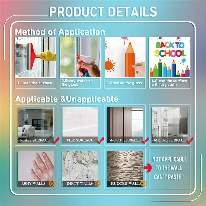KXJ23003 9 Peças de Adesivos de Janela com Design de Lápis, Autocolantes Coloridos Dupla Face para Volta às Aulas, Decorações para Sala de Aula