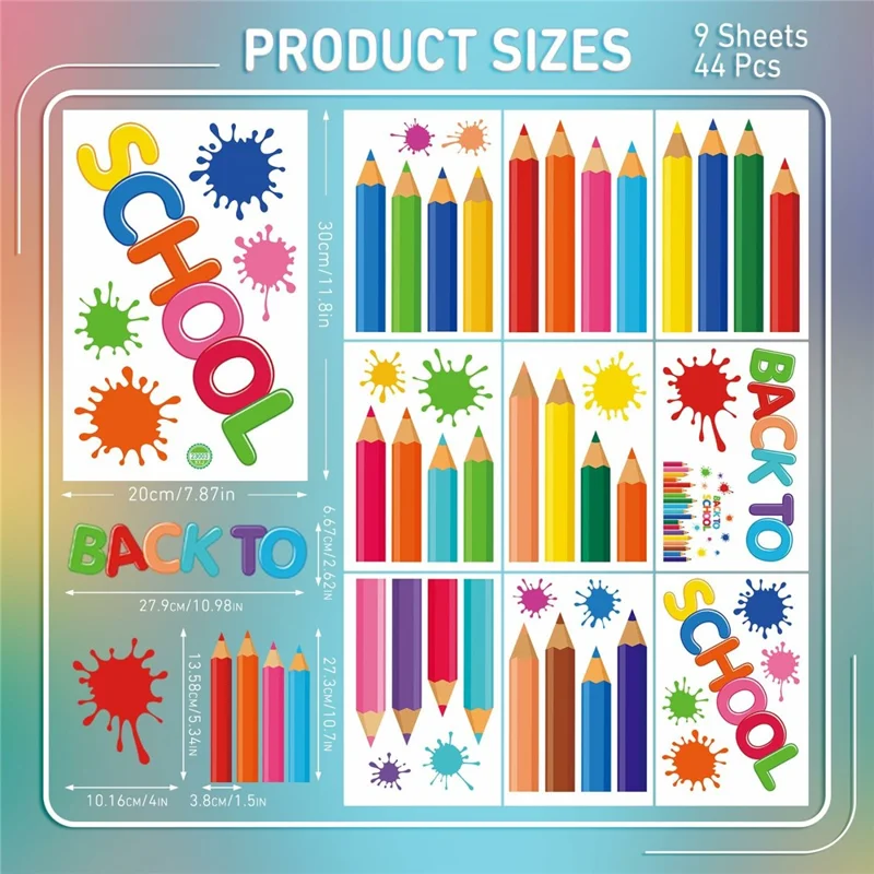 KXJ23003 9 Peças de Adesivos de Janela com Design de Lápis, Autocolantes Coloridos Dupla Face para Volta às Aulas, Decorações para Sala de Aula