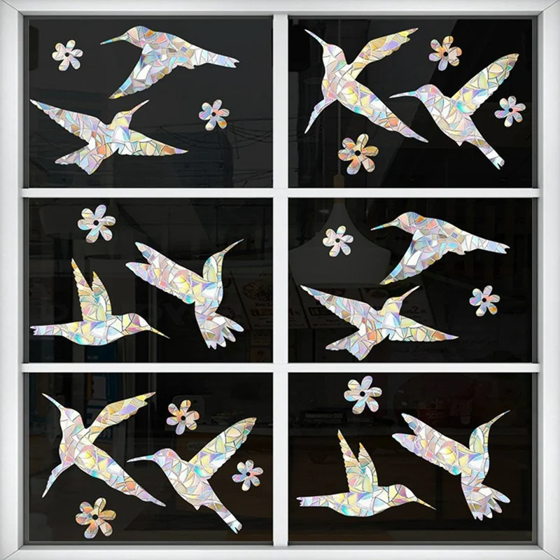 LS23023 2Pcs Autocollants Statiques Arc-en-Ciel pour Fenêtre - Colibris, Protection Contre les Collisions pour Vitres