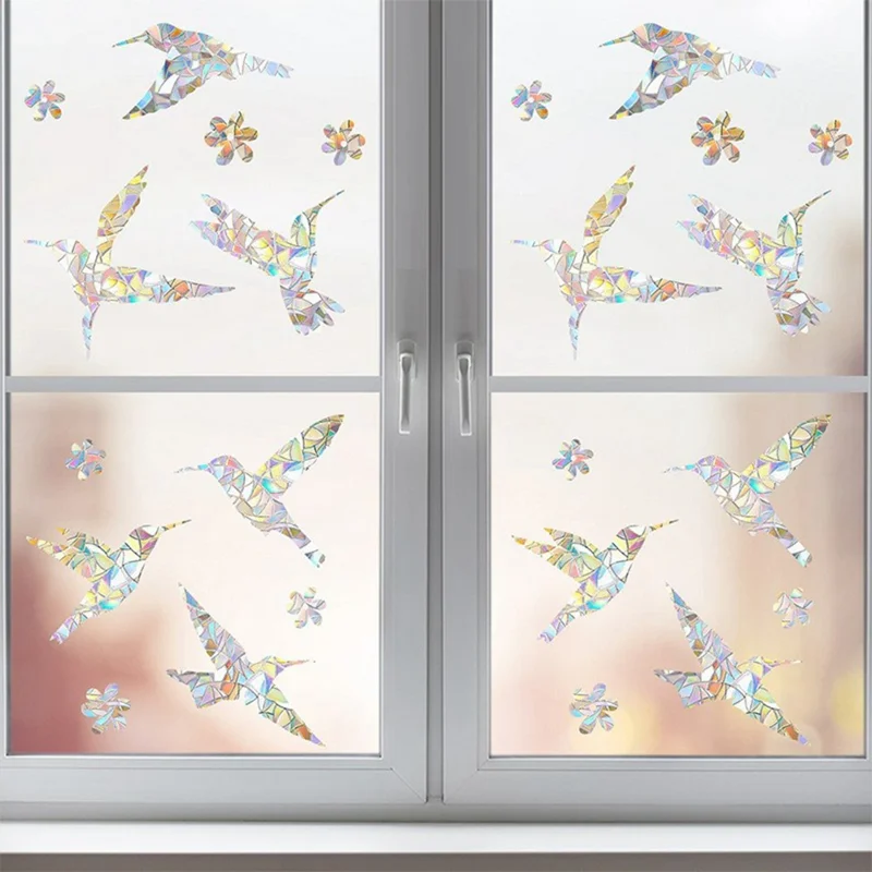 LS23023 2Pcs Autocollants Statiques Arc-en-Ciel pour Fenêtre - Colibris, Protection Contre les Collisions pour Vitres
