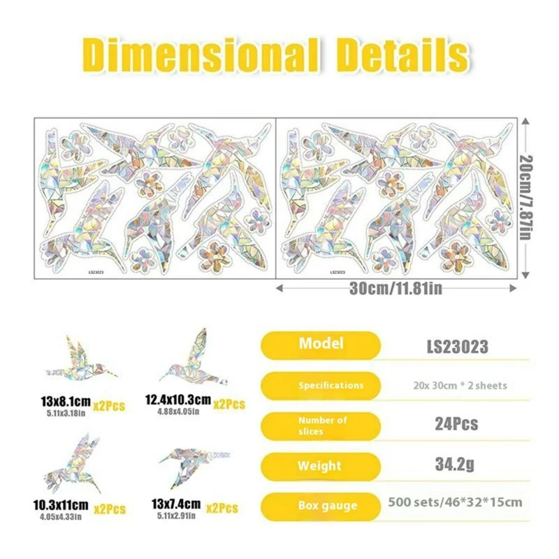 LS23023 2Pcs Autocollants Statiques Arc-en-Ciel pour Fenêtre - Colibris, Protection Contre les Collisions pour Vitres