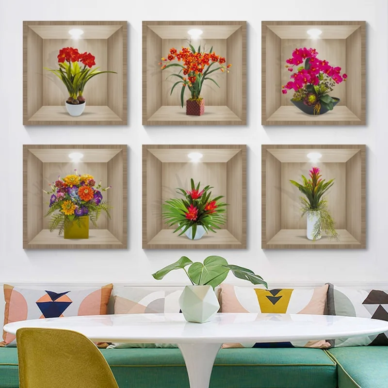 Adesivos de Parede 3D de Plantas e Flores para Sala de Estar, Sala de Aula e Corredor - CH39089AB