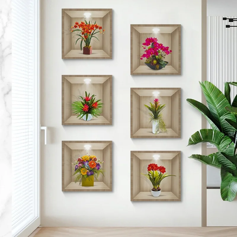 Adesivos de Parede 3D de Plantas e Flores para Sala de Estar, Sala de Aula e Corredor - CH39089AB
