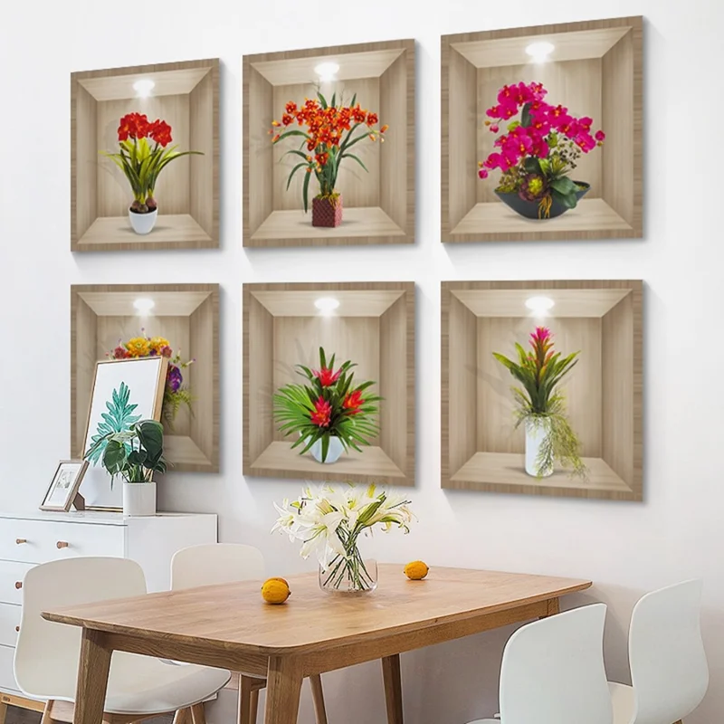 Adesivos de Parede 3D de Plantas e Flores para Sala de Estar, Sala de Aula e Corredor - CH39089AB